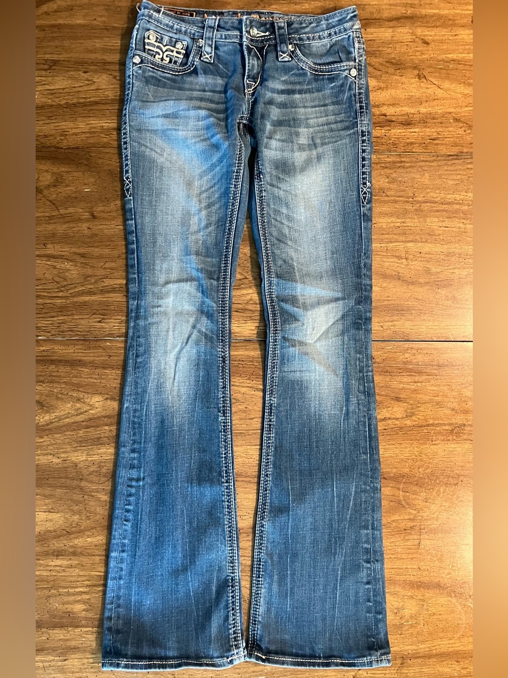 Rock Revival Aisha Boot Cut Jeans Womens 25 Medium Wash Denim Embellished READ